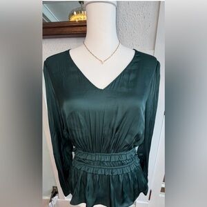 Lush Deep Green V-Neck Blouse